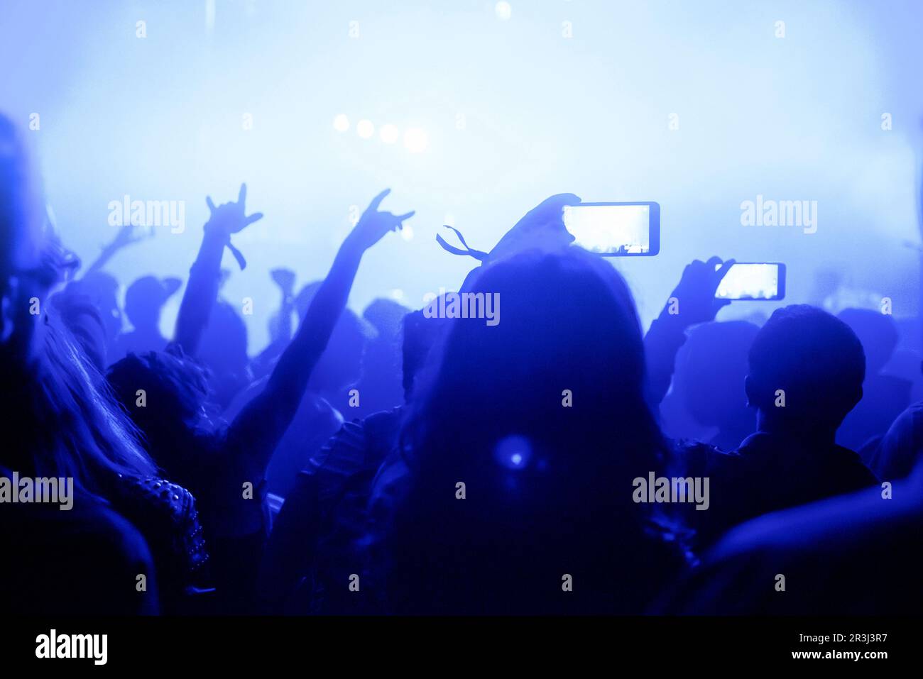 Crowd of people recording a concert with smart phones, entertainment concept Stock Photo