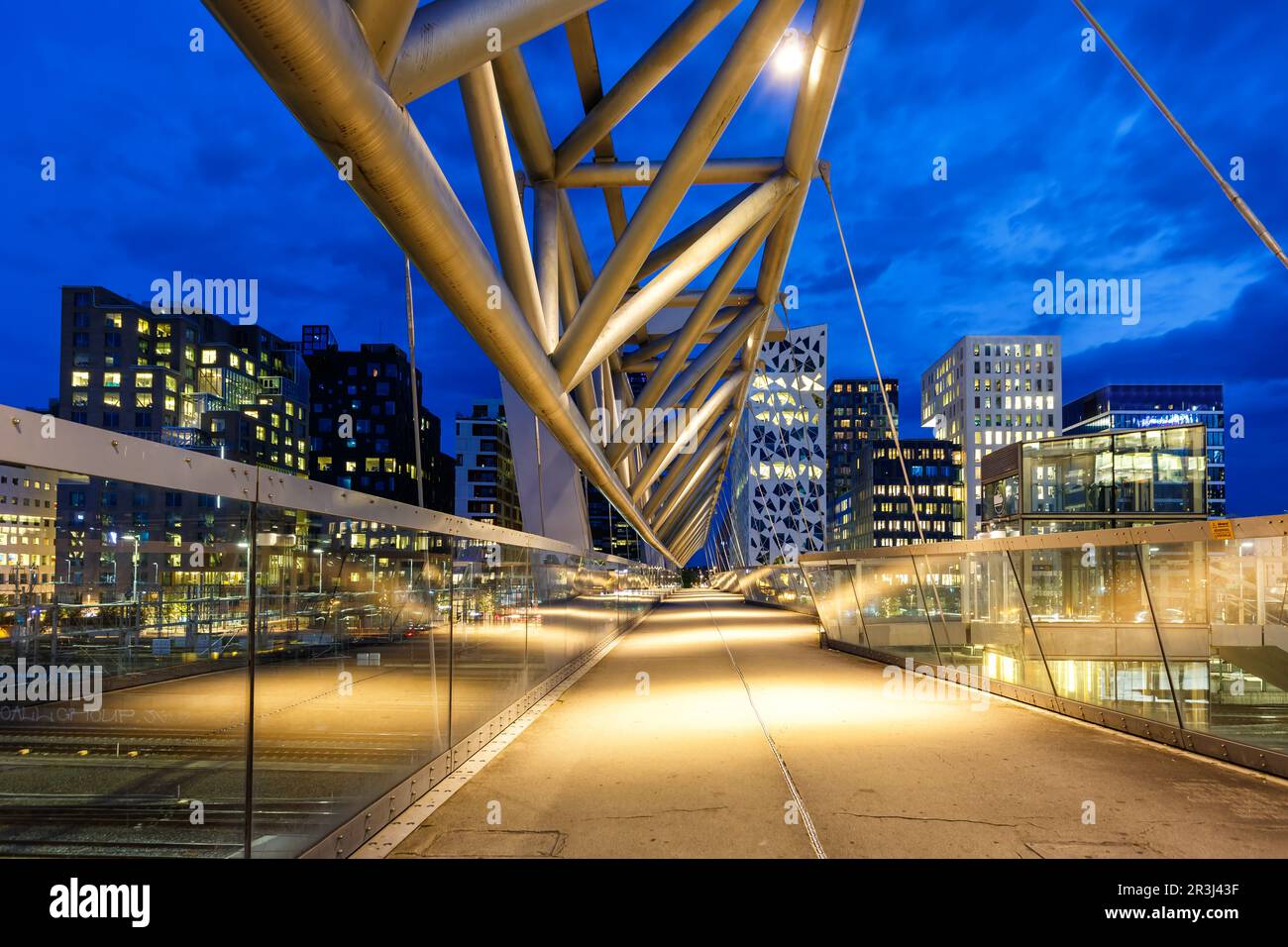 Oslo skyline modern city architecture building with bridge in barcode district at night in Norway Stock Photo