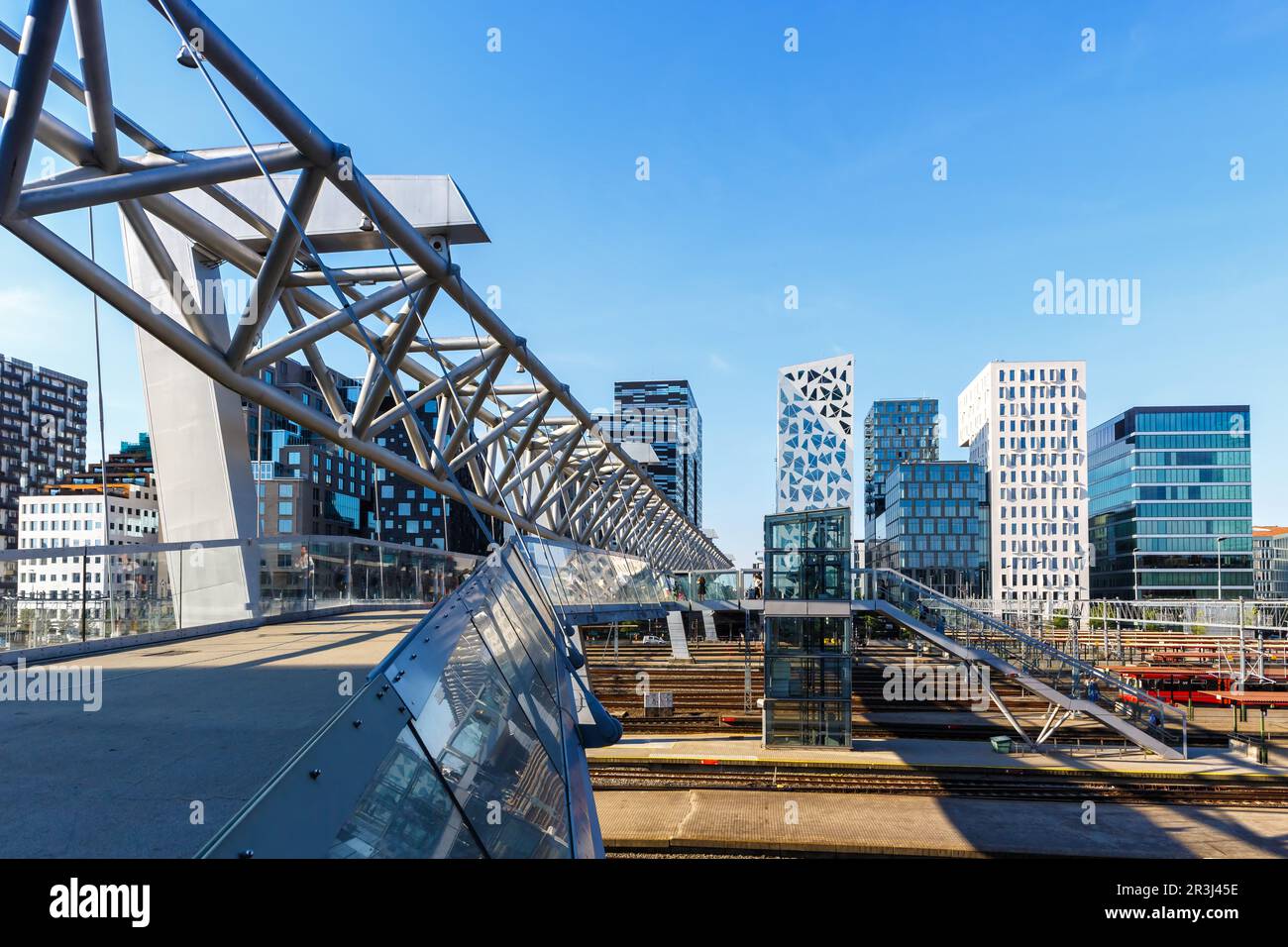 Oslo skyline modern city architecture building with bridge in barcode district in Norway Stock Photo