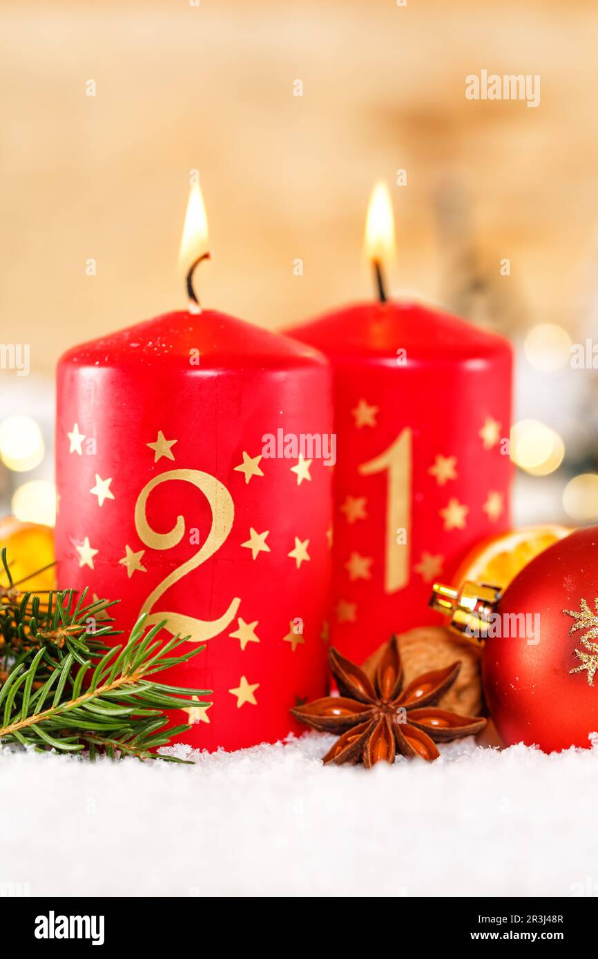 Second 2nd advent with candle christmas decoration advent vertical format Stock Photo