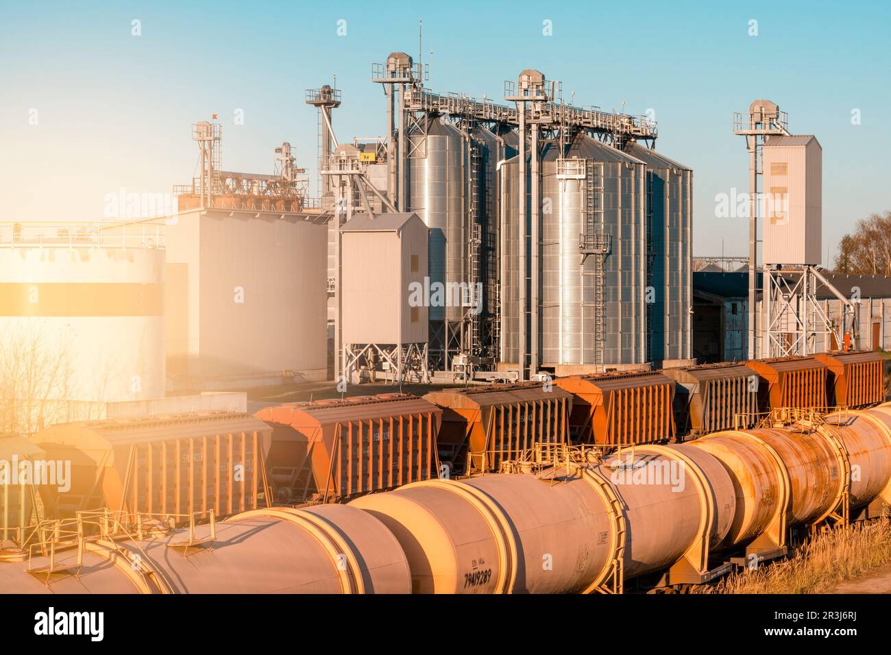Trains shipping grain and fuel oil Stock Photo