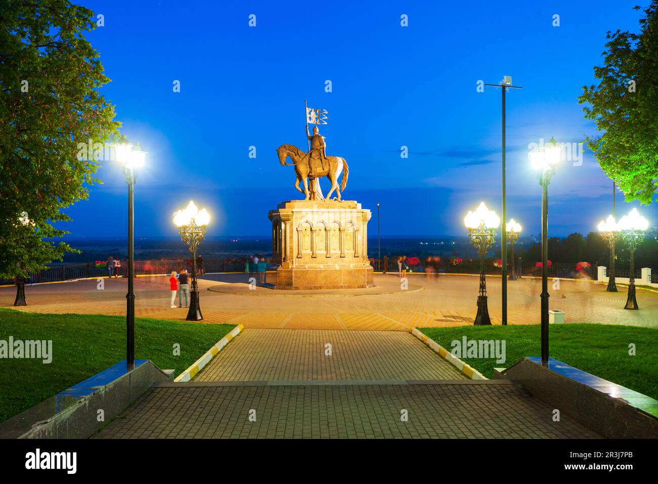 Monument to Grand Prince Vladimir And Saint Fedor in Vladimir city, Golden Ring of Russia at sunset Stock Photo
