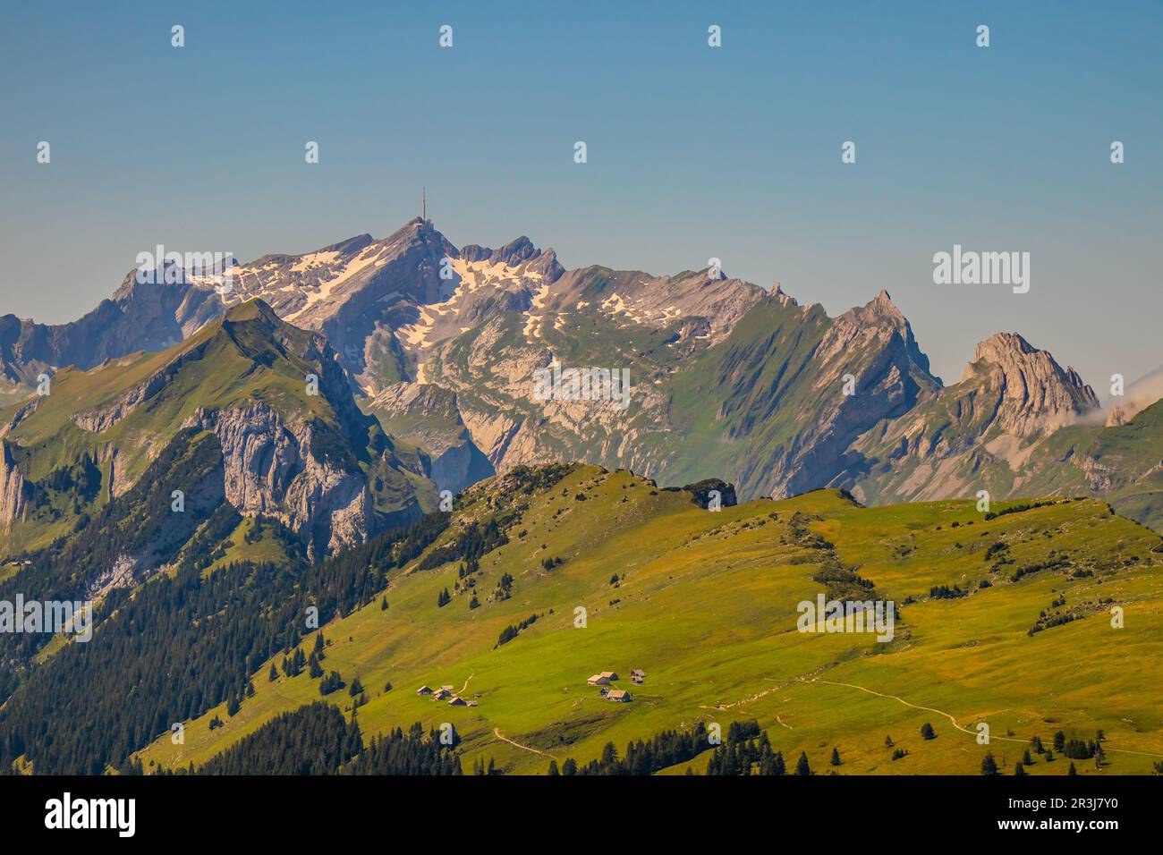 SÃ¤ntis, highest mountain of the Alpstein region with glacier, Switzerland Stock Photo