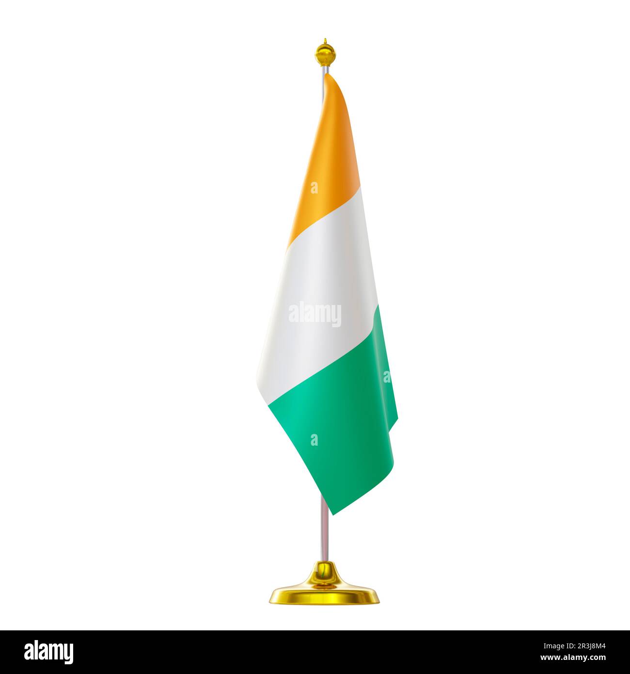 3d render of flag on pole for Ivory Coast or CÃ´te d'Ivoire countries summit and political meeting. Stock Photo