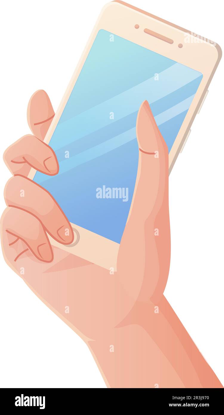 caucasian man hand holding a mobile phone isolated on white background ...