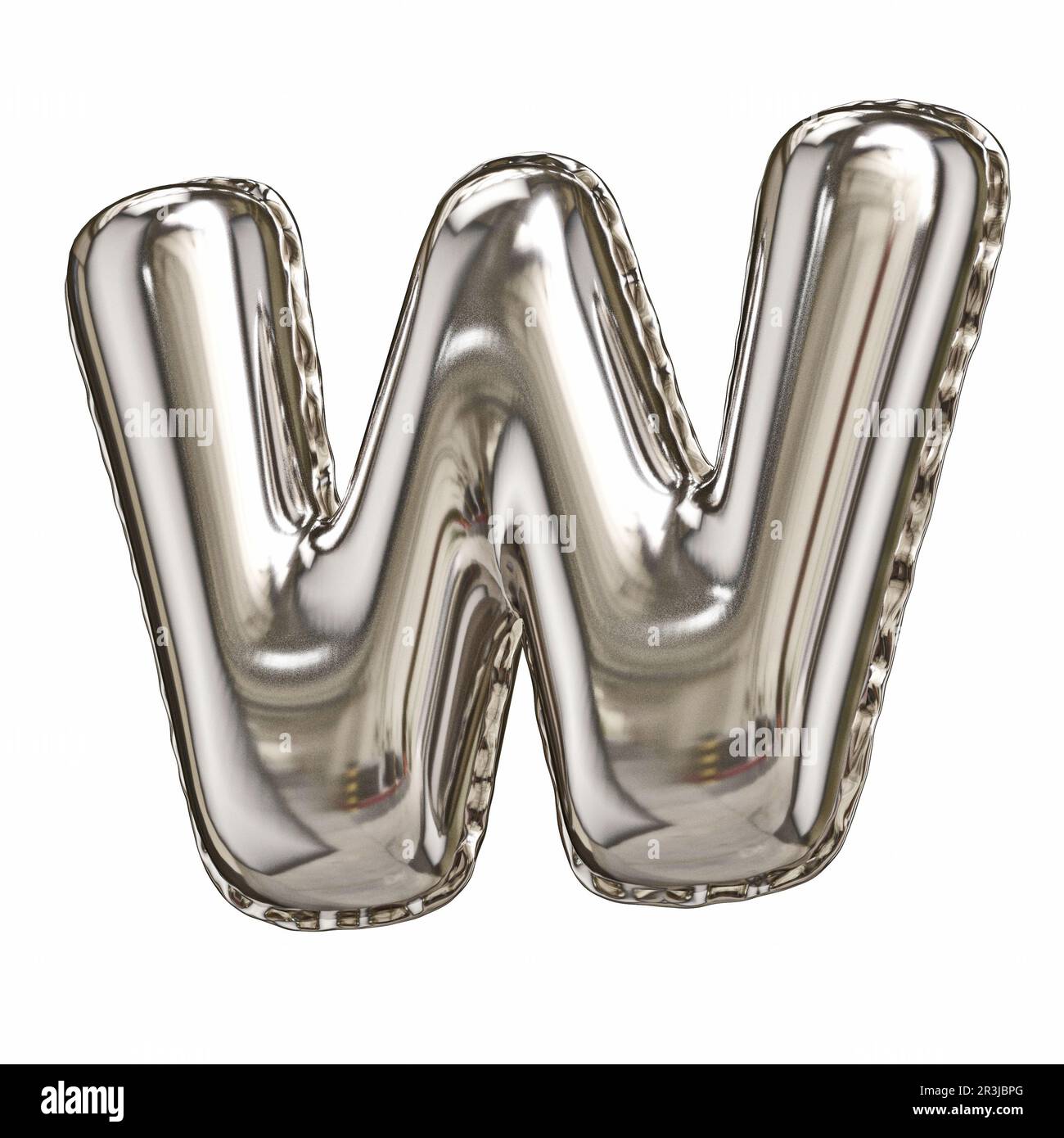 Silver foil balloon font letter W 3D Stock Photo