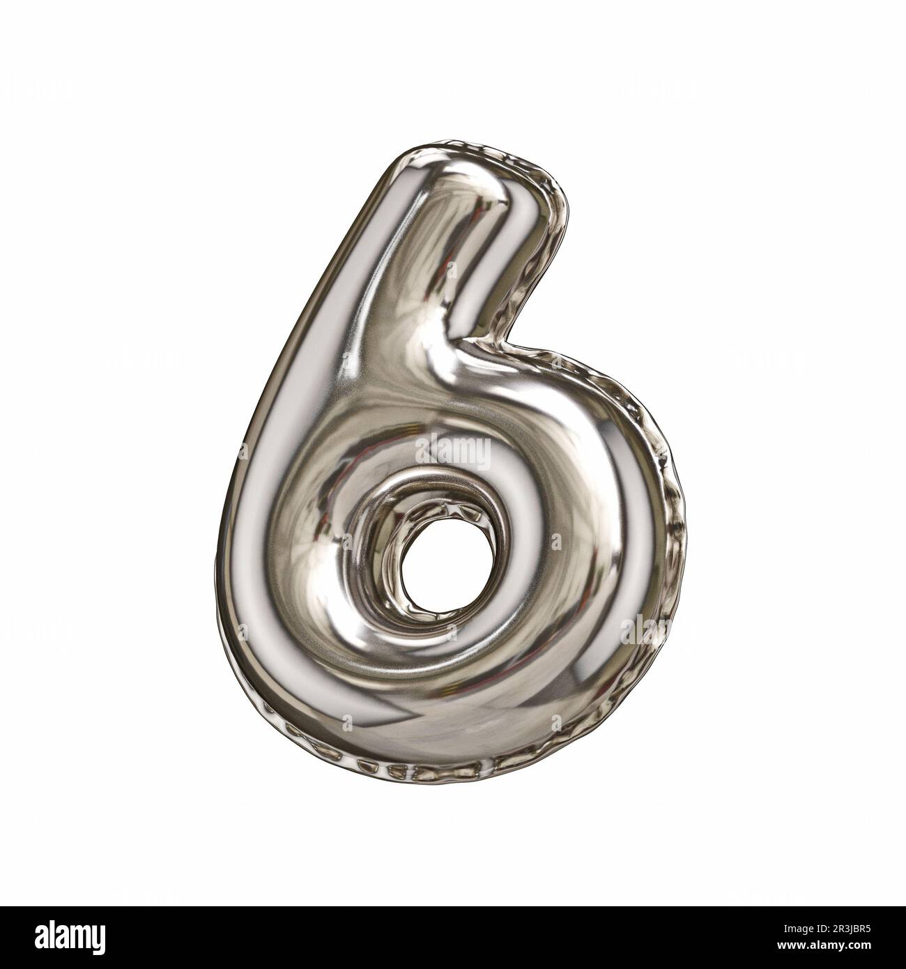 Silver foil balloon font number 6 SIX 3D Stock Photo