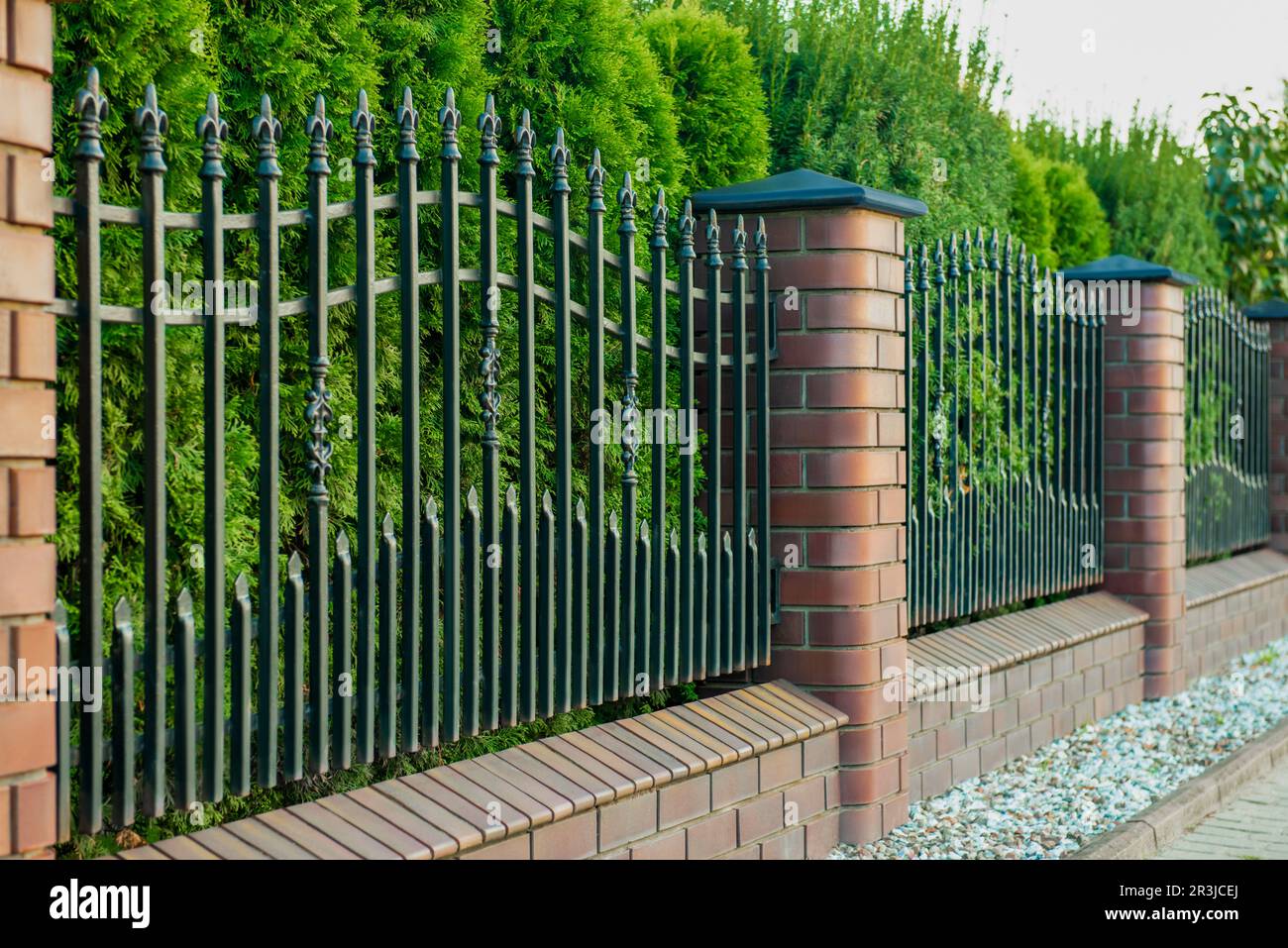 Beautiful Brick Fence With Iron Railing Outdoors Stock Photo Alamy Beautiful Brick Fence With Iron Railing Outdoors Stock Photo Alamy