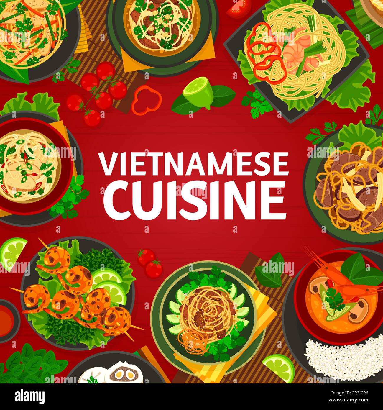 Vietnamese cuisine menu cover, Asian food dishes and Vietnam meals