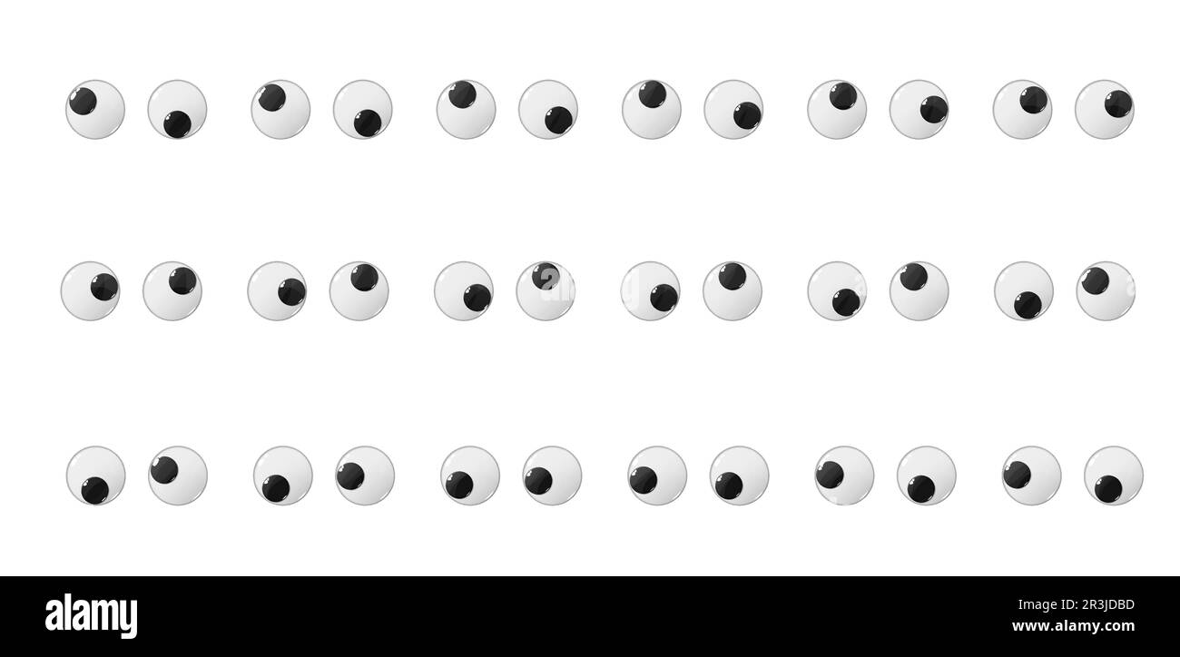 Plastic wobbly animated puppet toy eyes. Doll or toy moving realistic