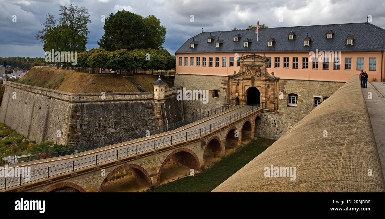Citadel Petersberg, access bridge with Peterstor and Commander's House, Erfurt, Germany, Europe Stock Photo