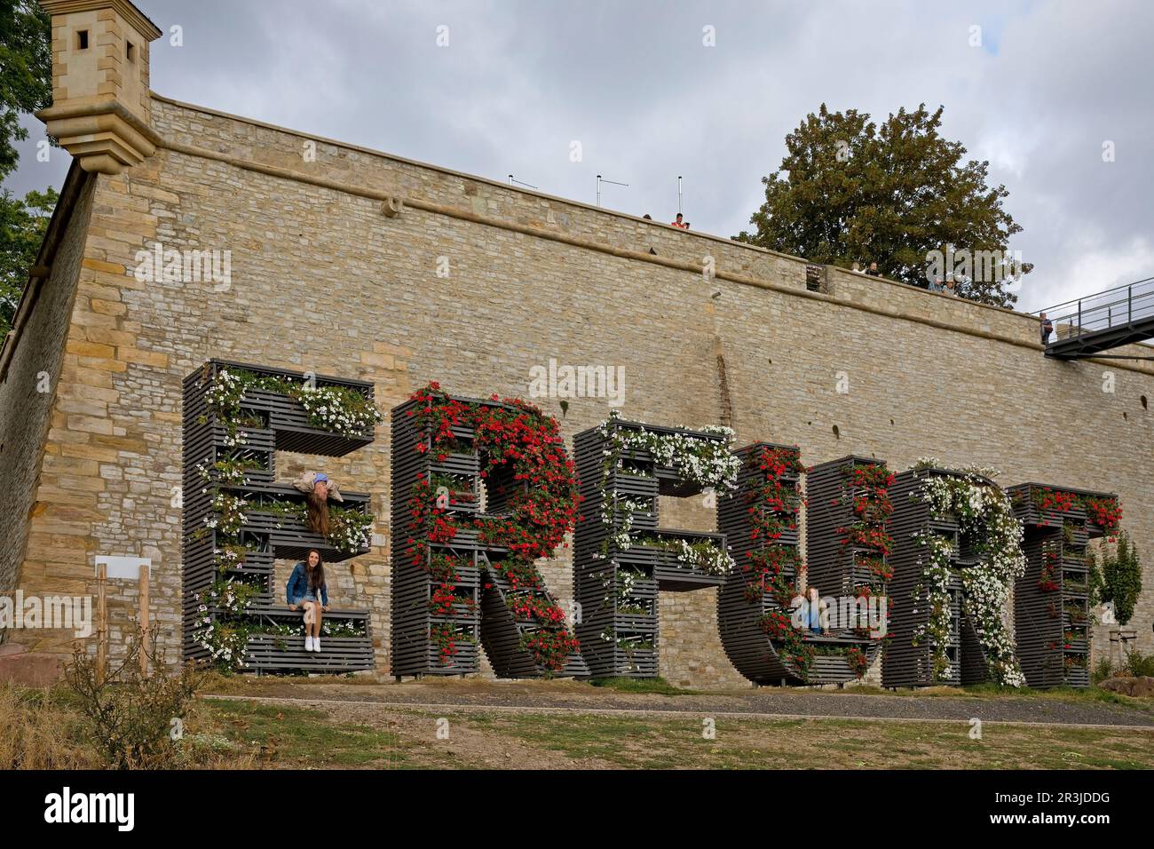 Lettering Erfurt in front of the Petersberg Citadel, Federal Garden Show 2021, Erfurt, Germany Stock Photo