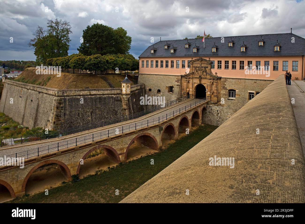 Citadel Petersberg, access bridge with Peterstor and Commander's House, Erfurt, Germany, Europe Stock Photo