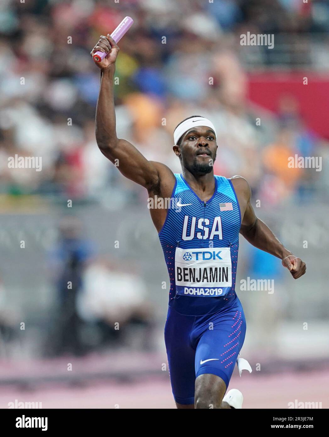 Rai BENJAMIN running the 4x400m relay at the 2019 World Athletics