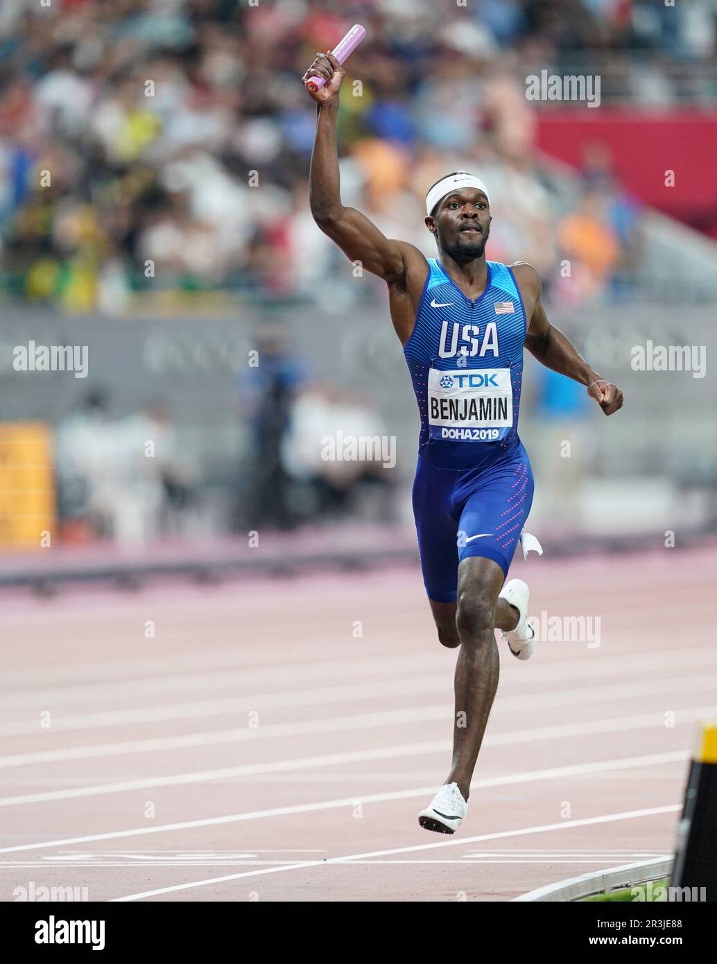Rai BENJAMIN running the 4x400m relay at the 2019 World Athletics