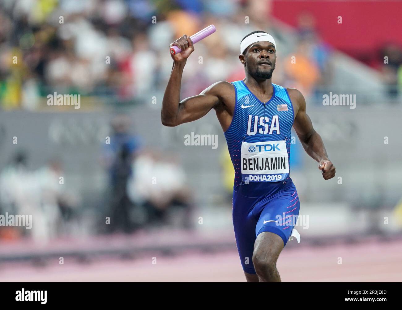 Rai BENJAMIN running the 4x400m relay at the 2019 World Athletics