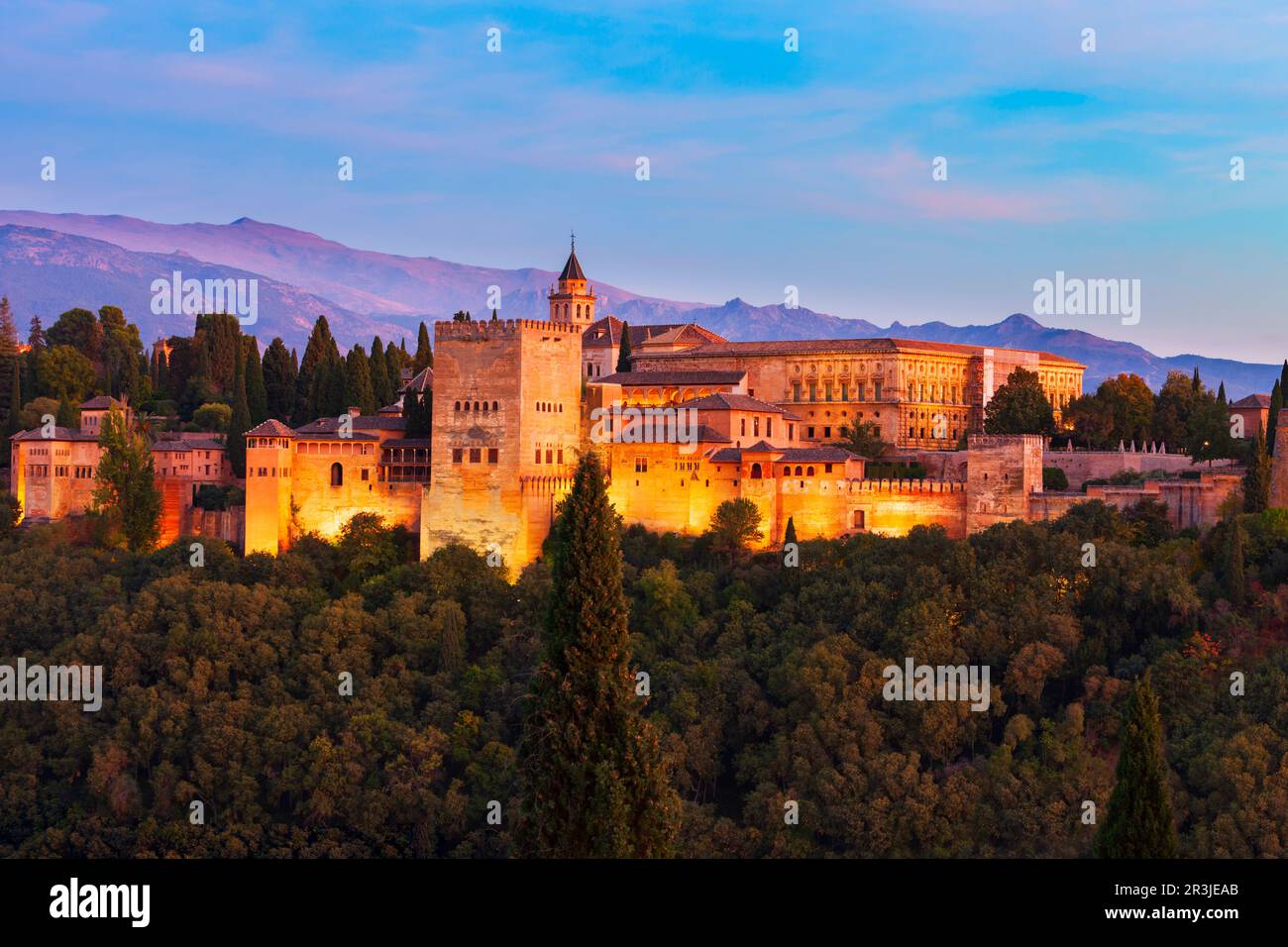 The Alhambra aerial panoramic view. The Alhambra is a fortress complex ...