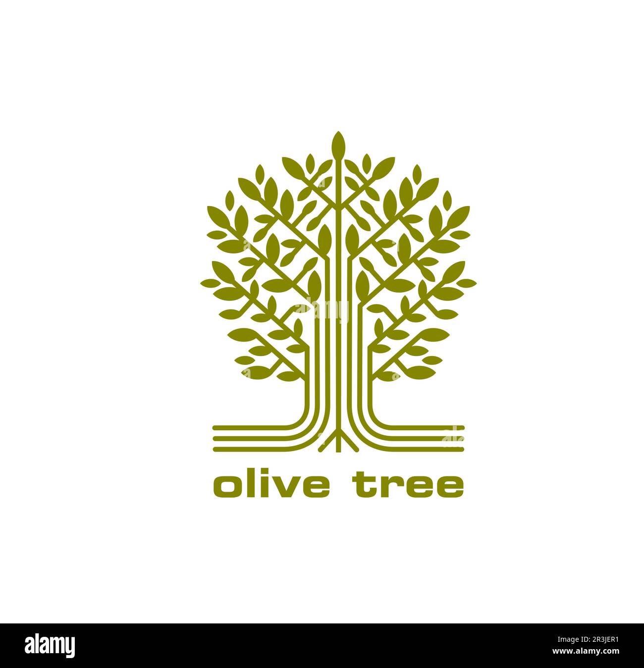 Olive tree symbol for olive oil, olive tree leaves silhouette for food