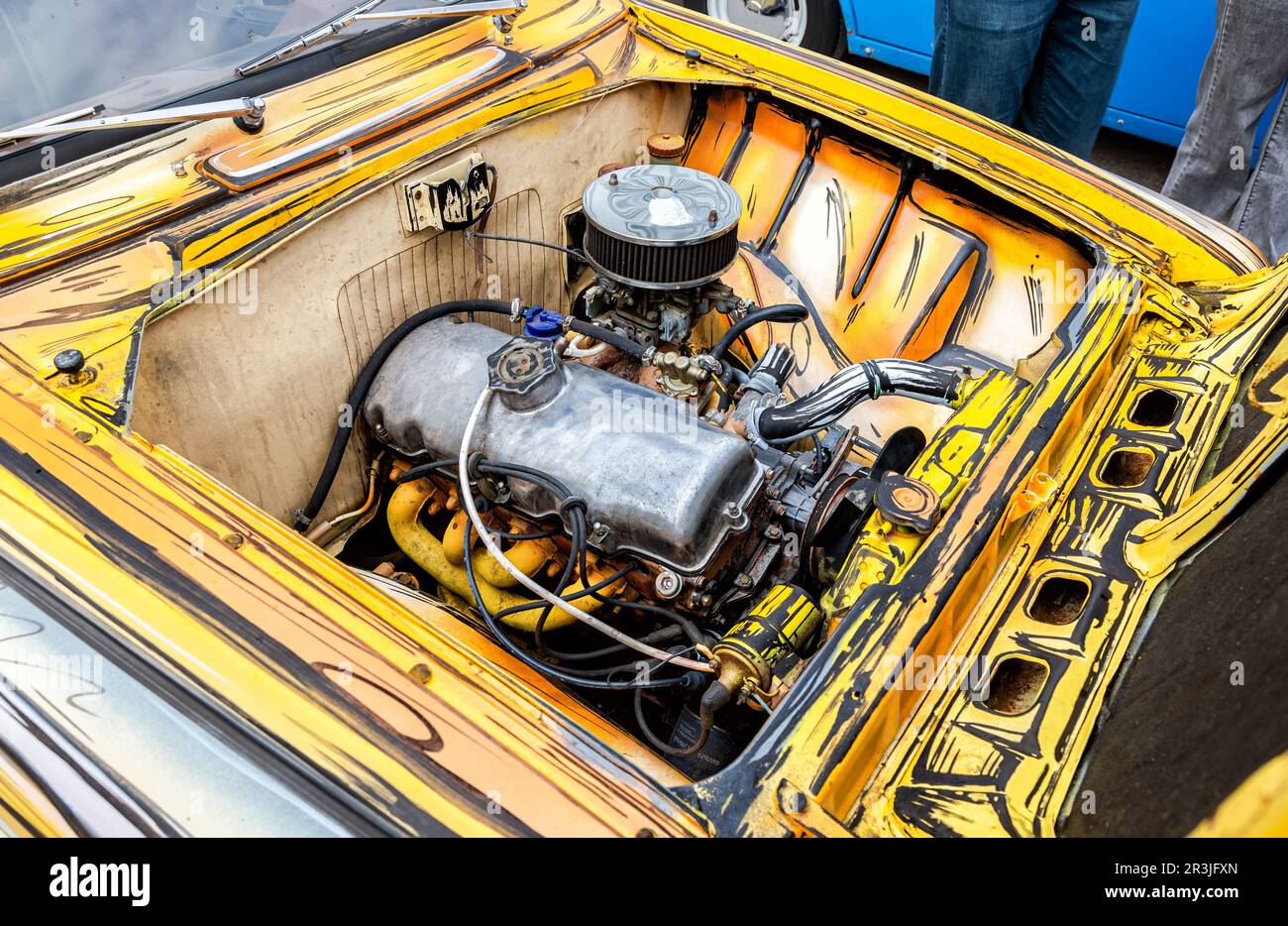 Samara, Russia - May 14, 2023: Tuned engine of vintage soviet Moskvich-412 vehicle at a local car show Stock Photo