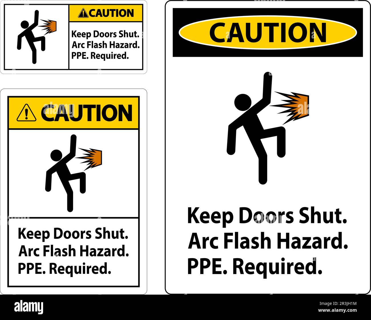 Caution Sign Keep Doors Shut Arc Flash Hazard PPE Required Stock Vector