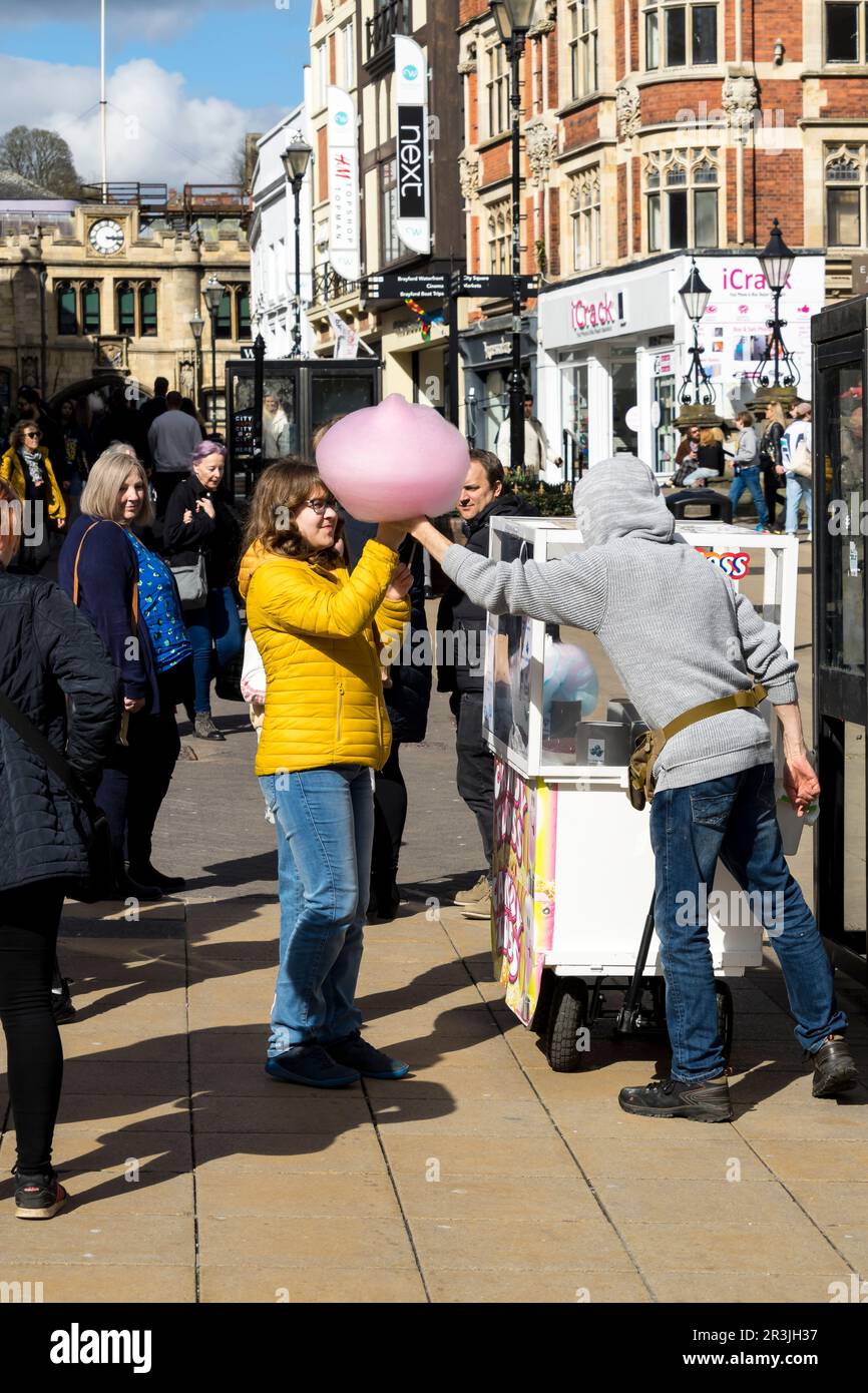 Candy floss machine High Street Lincoln City, Lincolnshire, England, UK