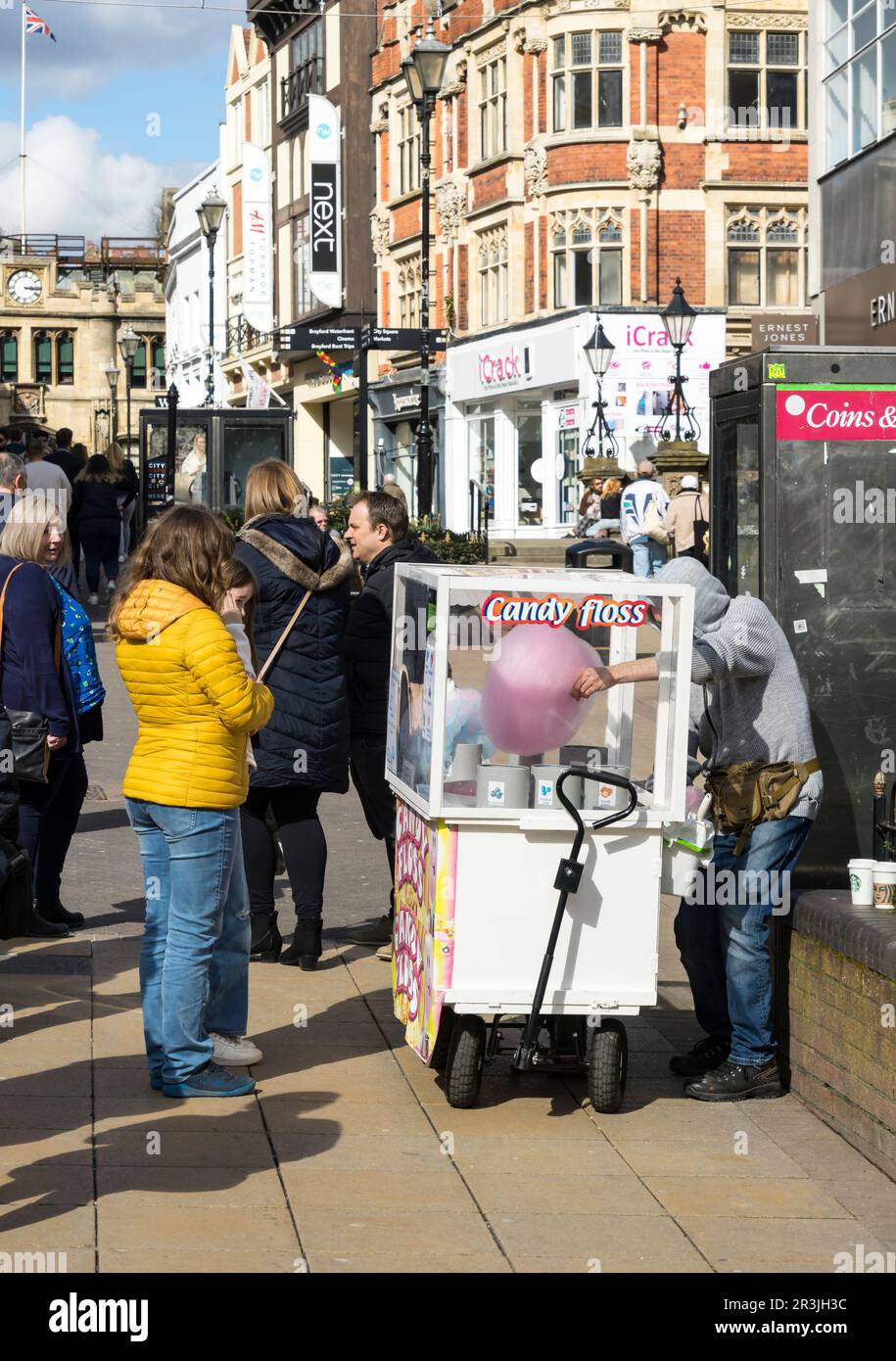 Candy floss machine High Street Lincoln City, Lincolnshire, England, UK