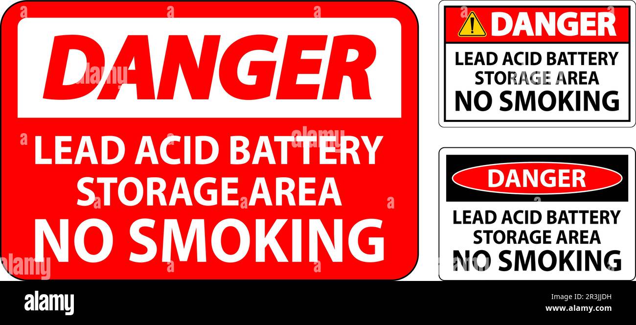 Danger Sign Lead Acid Battery Storage Area, No Smoking Stock Vector