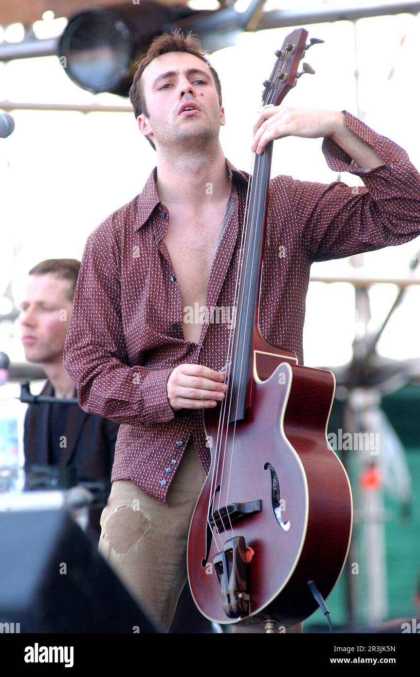 Imola Italy 2002-06-16: Joe Peet bassist of Cousteau at the Heineken Jammin Festival 2002 Stock Photo