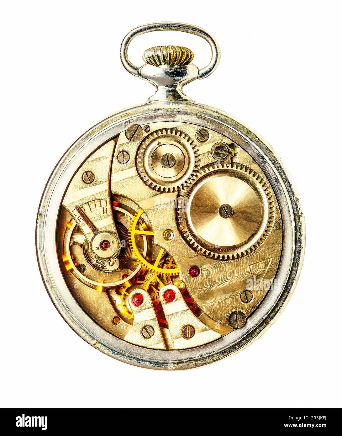 vintage mechanical Pocket watch without back cover isolated on white background Stock Photo