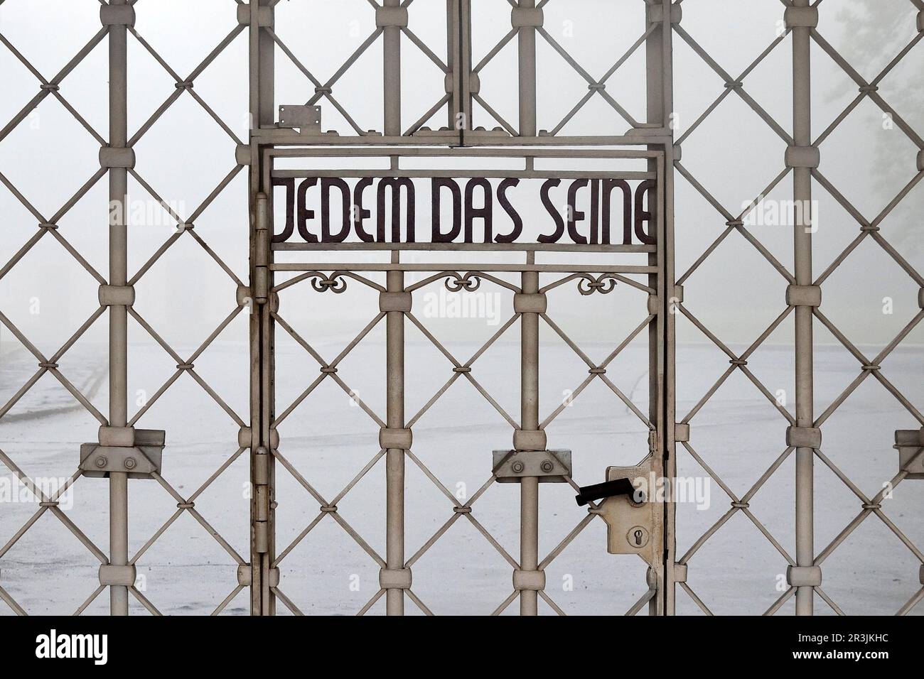 Entrance gate to the Buchenwald concentration camp with the saying Everybody owns it, Weimar Germany Stock Photo