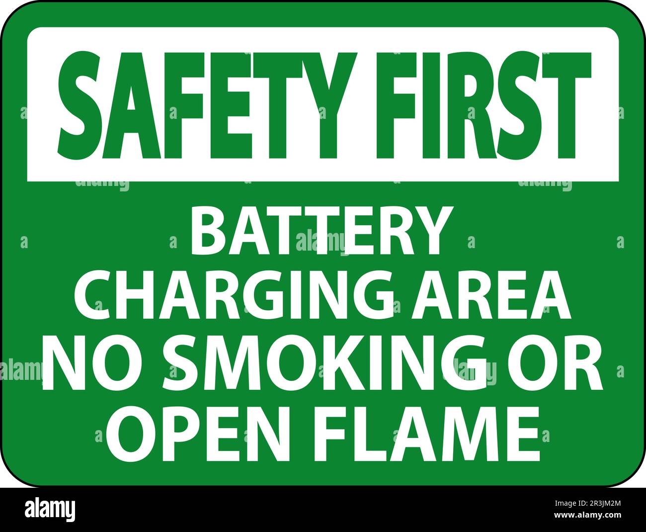 Safety First Sign Battery Charging Area, No Smoking Or Open Flame Stock