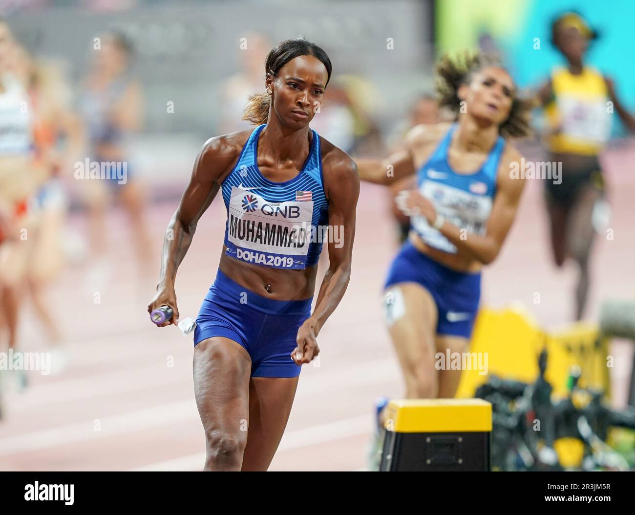 Dalilah MUHAMMAD running the 4x400m relay at the 2019 World Athletics ...