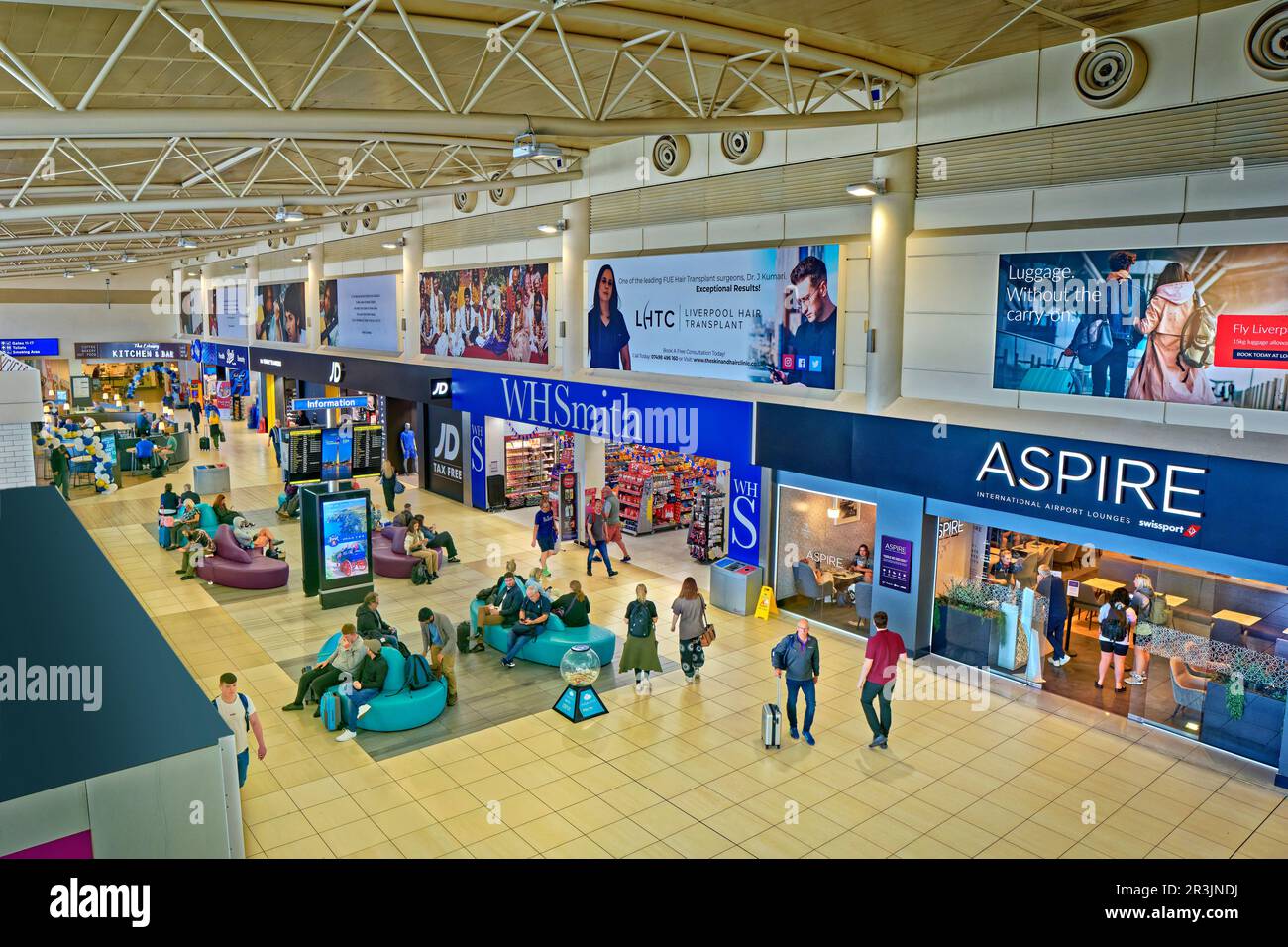 Liverpool John Lennon Airport interior at Speke, Merseyside, England. Stock Photo
