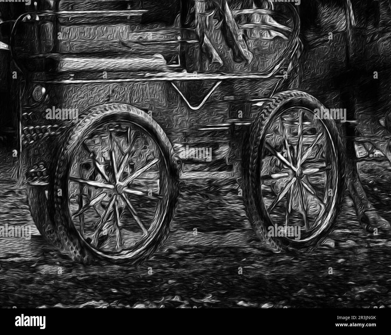 BALCK AND WHITE : HORSE CARRIAGE Stock Photo