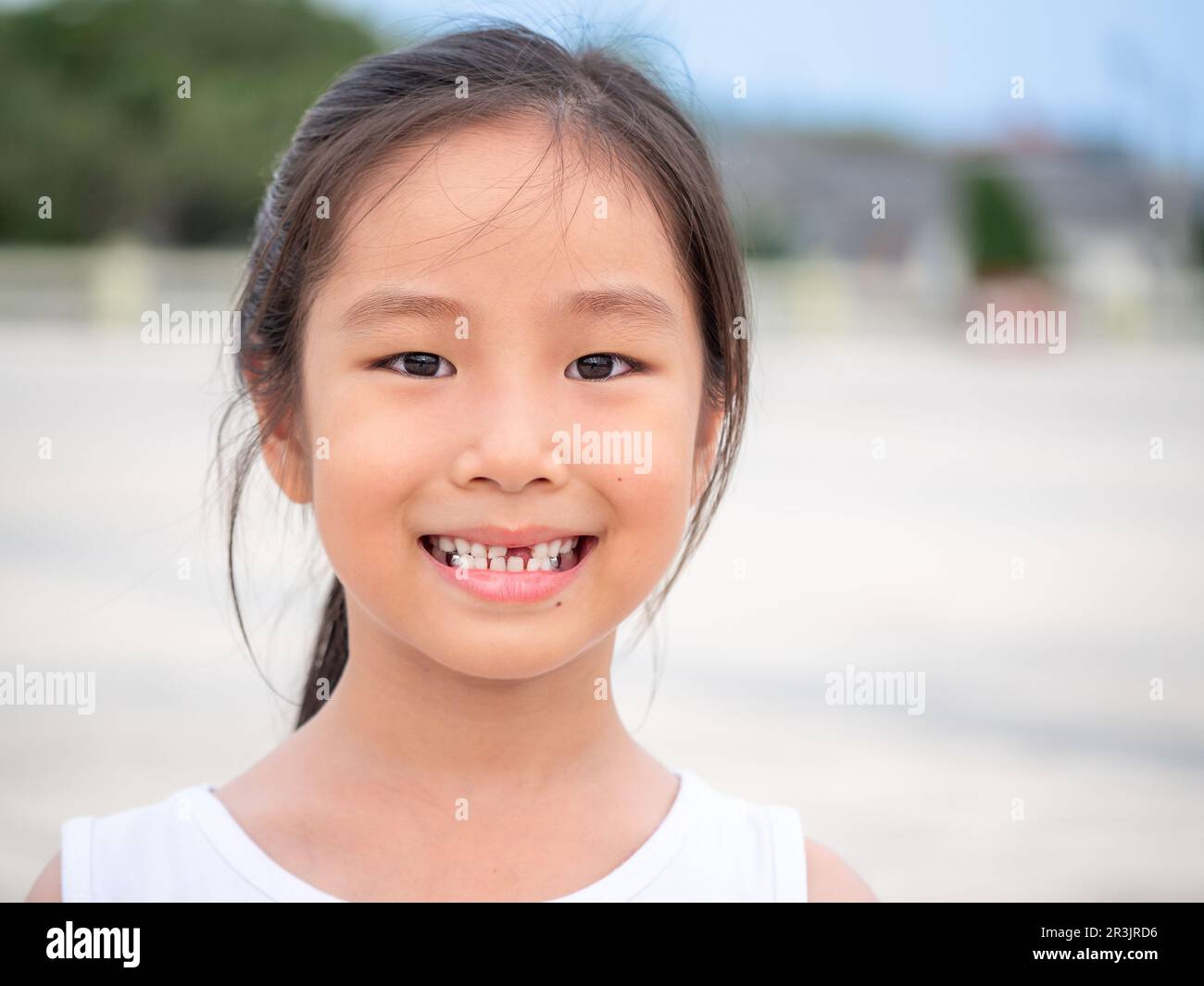 close up shot of face asian child cute or kid girl smiling eyes white ...