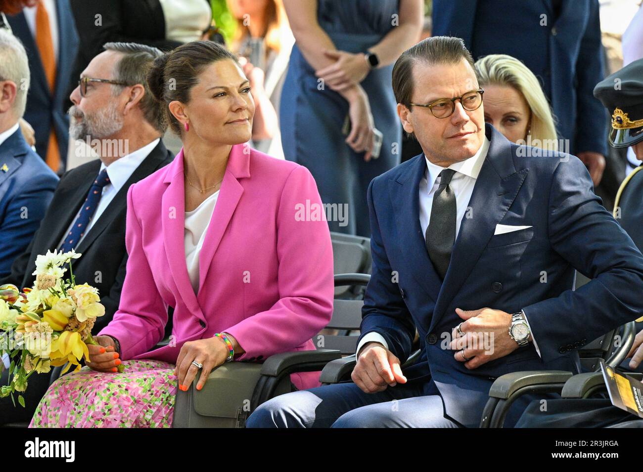 Crown Princess Victoria and Prince Daniel at Rudbeckianska gymnasiet for the school's 400th anniversary celebrations in Vasteras, Sweden, May 24, 2023 Stock Photo
