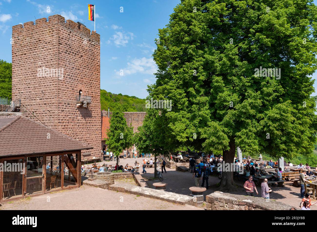 Castle yard and keep of Landeck Castle, Klingenmuenster, Palatinate, Rhineland-Palatinate, Germany, Europe Stock Photo