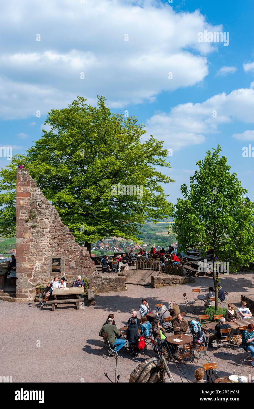 Beer garden in the castle yard of Landeck Castle, Klingenmuenster, Palatinate, Rhineland-Palatinate, Germany, Europe Stock Photo