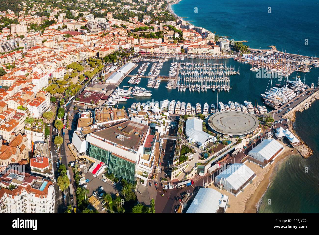 Cannes port aerial panoramic view. Cannes is a city located on the ...