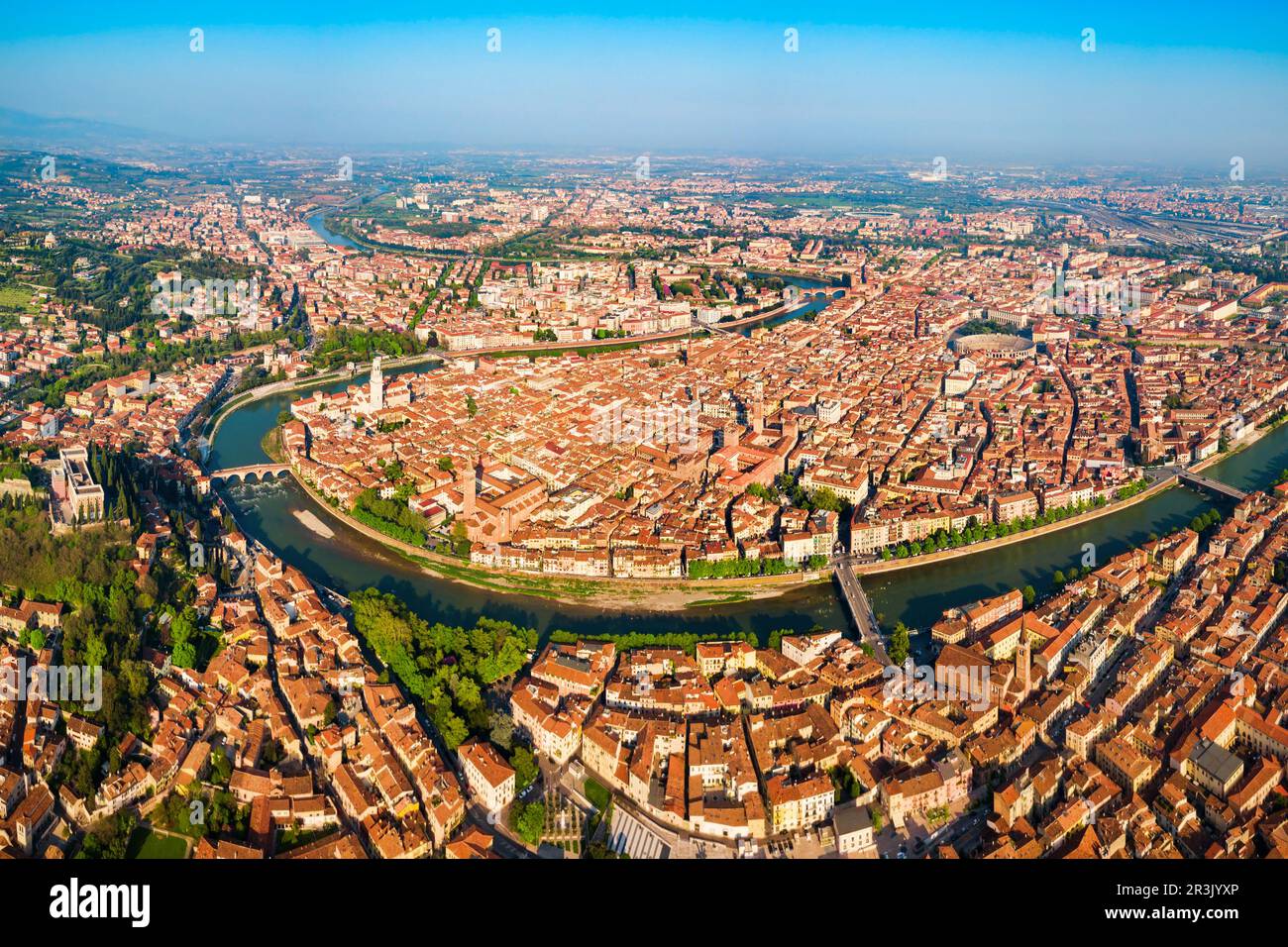 Verona city and Adige river aerial panoramic view in Veneto region in ...