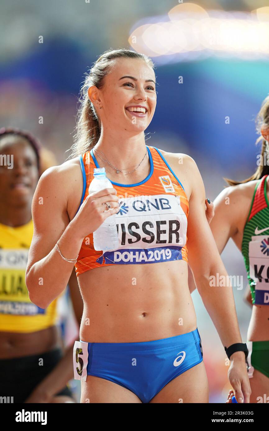 Nadine Visser running the 100m hurdles at the 2019 World Athletics