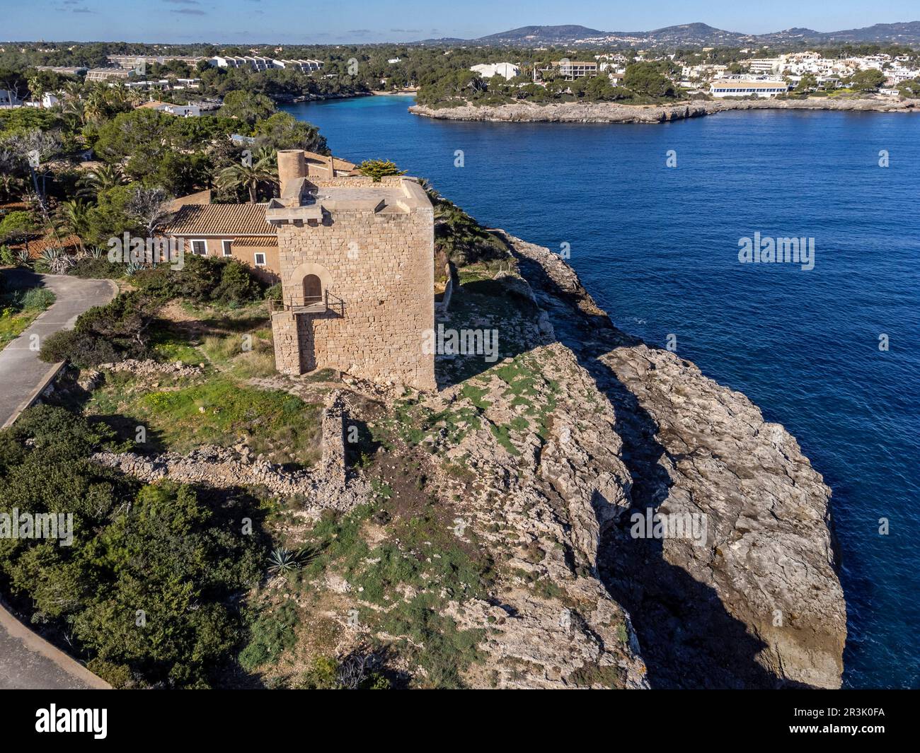 defense tower, 1628, Porto Petro, Santanyi, Mallorca, Balearic Islands, Spain. Stock Photo