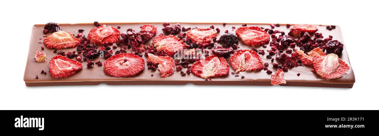 Chocolate bar with freeze dried berries isolated on white Stock Photo ...