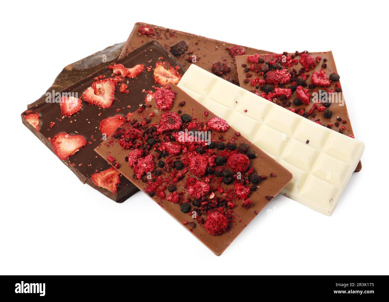 Chocolate bar with freeze dried berries on white background Stock Photo ...