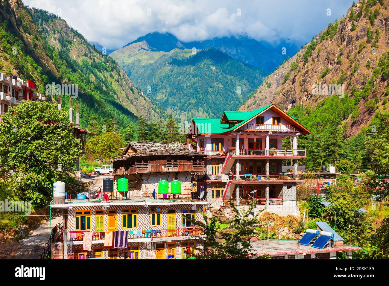 Local houses in Kasol village in Himachal Pradesh state in India Stock