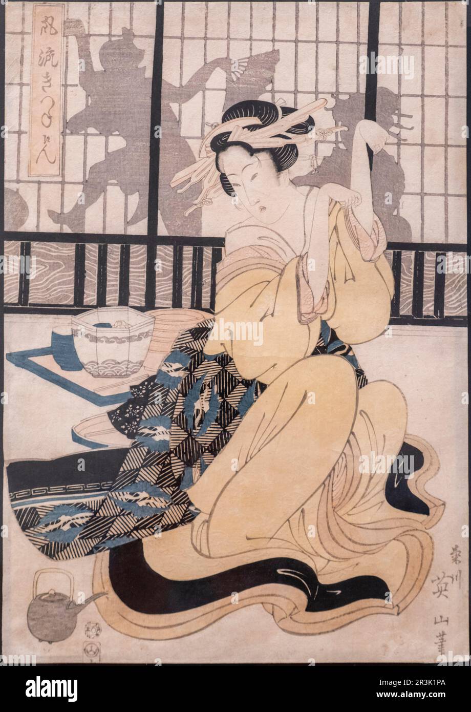 Furyu kitsune ken (The elegant fox game), Wood engraving on paper, 1824, Kikugawa Eizan hitsu, Museo de Bellas Artes, Bilbao, Spain. Stock Photo