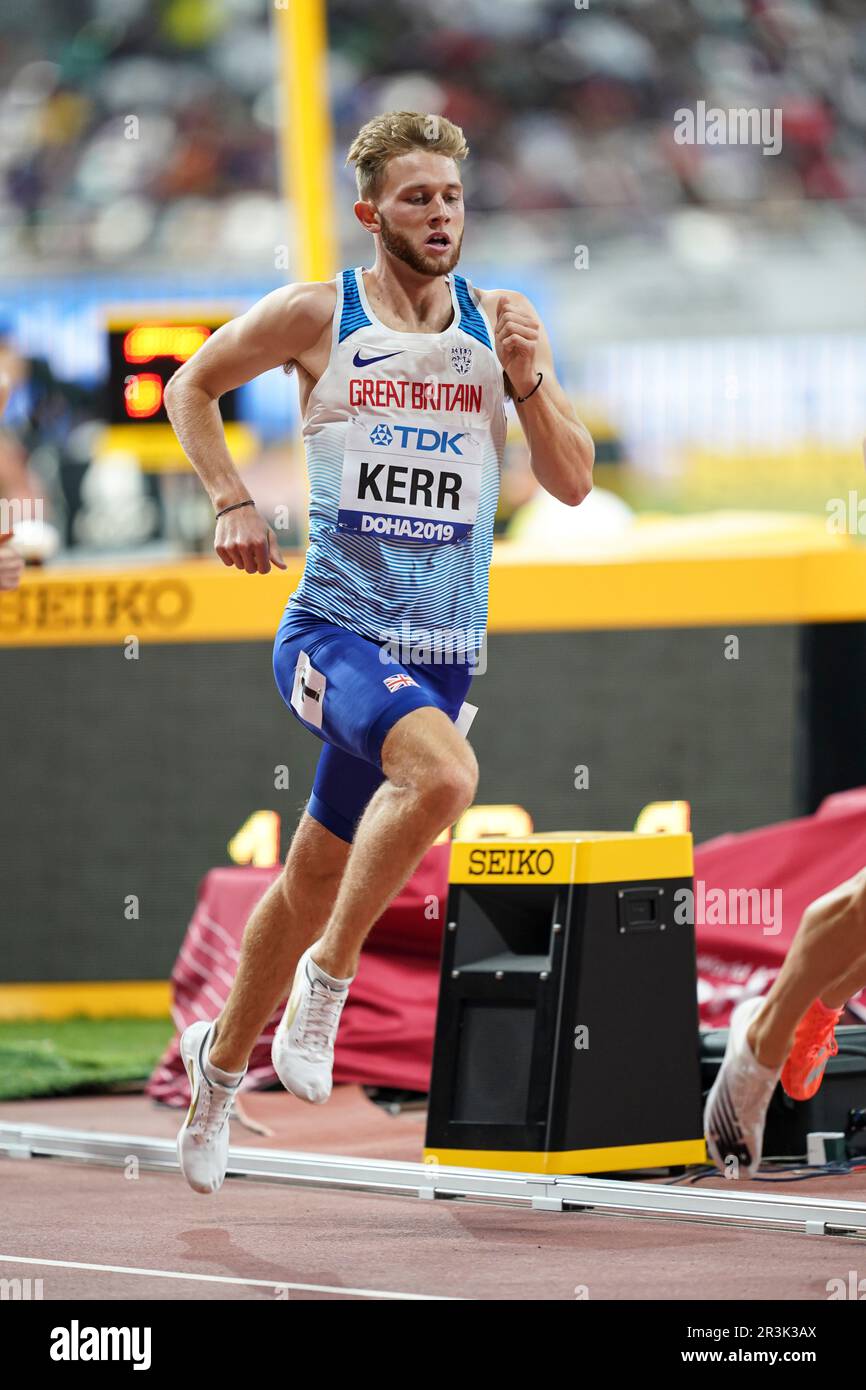 Josh Kerr participating in the 1500 meter at the Doha 2019 World