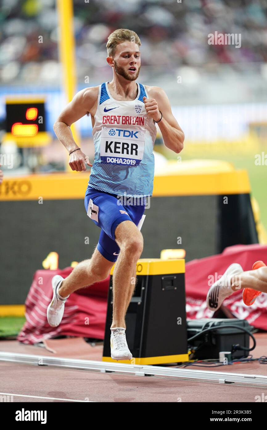 Josh Kerr participating in the 1500 meter at the Doha 2019 World