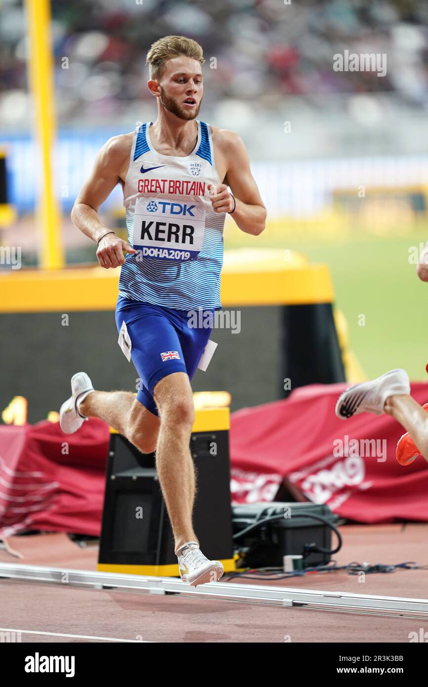 Josh Kerr participating in the 1500 meter at the Doha 2019 World