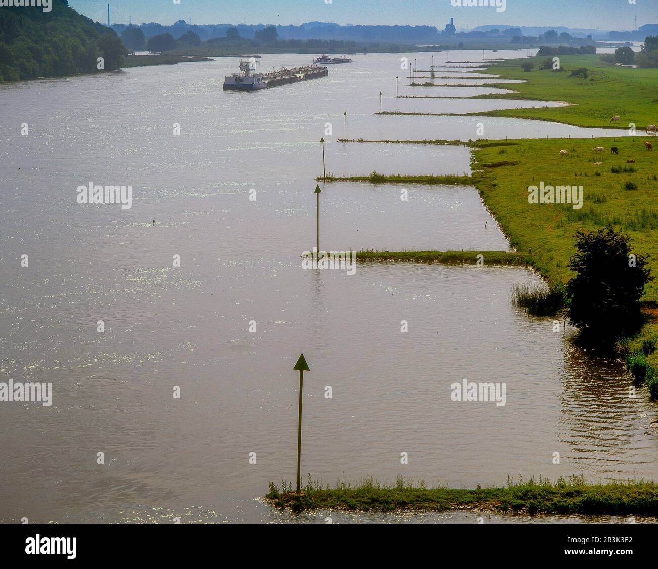 Netherlands, river Rhine with groynes to influence the speed of the water flow Stock Photo